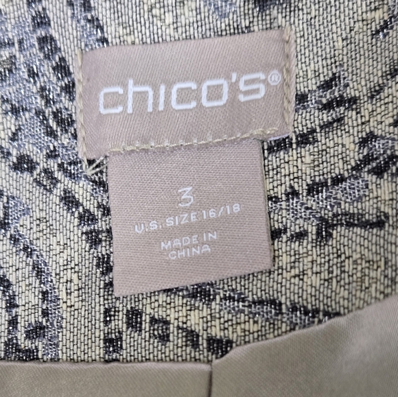 Chico's Convertible Faux Fur Cuff Jacquard Jacket In Grey/Blue - Picture 7 of 10